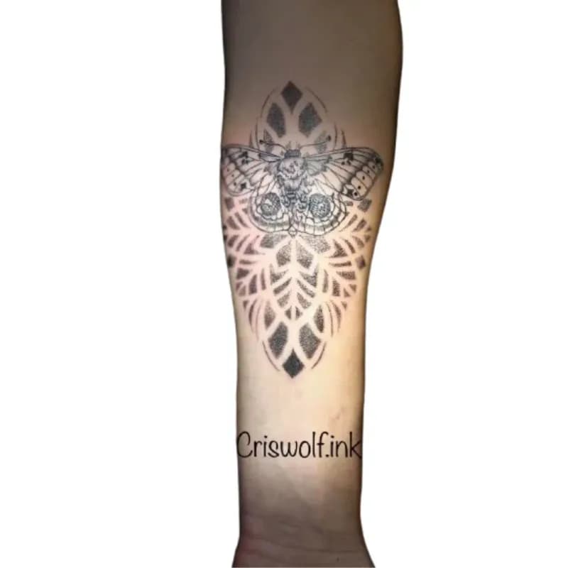 Tatouage mandala et papillon sur avant-bras, Le Papillon Qui Pique Montbéliard